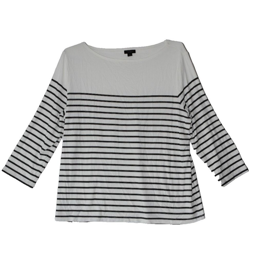 Ann Taylor Factory Woman's Black & White Striped Long Sleeve Top XL